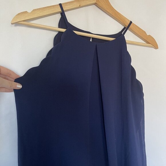 IN San Francisco Navy Blue Scalloped Sleeveless Dress S women's summer halter - Picture 2 of 8